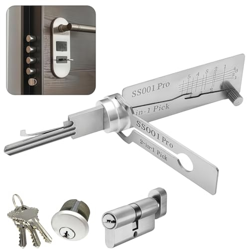 Master Key Decoder Lock Picking Tool, strumento 2 in 1 in acciaio inox Lock Pick & Key Decoder Tool, kit durevole per principianti con estrattore chiave automatica e chiave scheletrata, set di