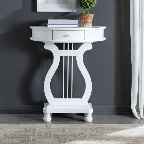 HLDJYLZS Consola Recibidor de Madera Maciza con Cajón, Mesa Consola Nogal de 60 cm, Consola de Entrada Media Luna para Pasillo, Recibidor y Salón(White)