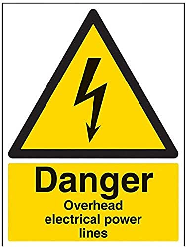 V Safety Danger, Overhead Electrical Power Lines Warning Sign - 300mm x 400mm - 1mm Rigid Plastic