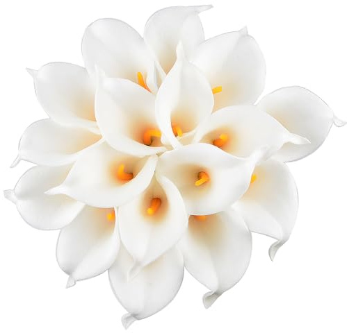 HoveBeaty Calla Lily Bridal Wedding Festival Decor Bouquet Real Touch Latex Flower Bouquet Pack of 20 (Yellow-White)