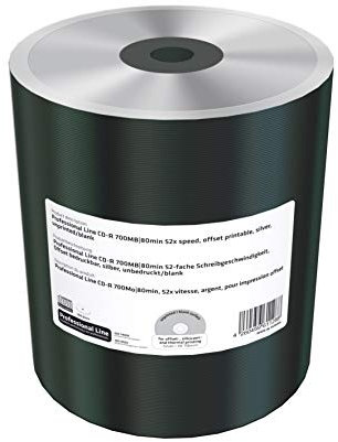 Professional Line CD-R 700Mb|80Min 52x Vitesse d'écriture Offset Imprimable, argenté, Non imprimé/Vierge, Lot de 100
