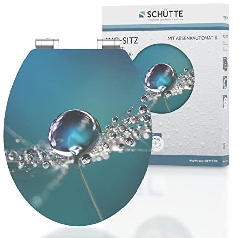 SCHÜTTE WC-Sitz Holzkern HG WATER DROP, Hochglanz Toilettensitz mit Absenkautomatik, passend für alle handelsüblichen WC-Becken, maximale Belastung der Klobrille 175 kg, Motiv WATER DROP 80544