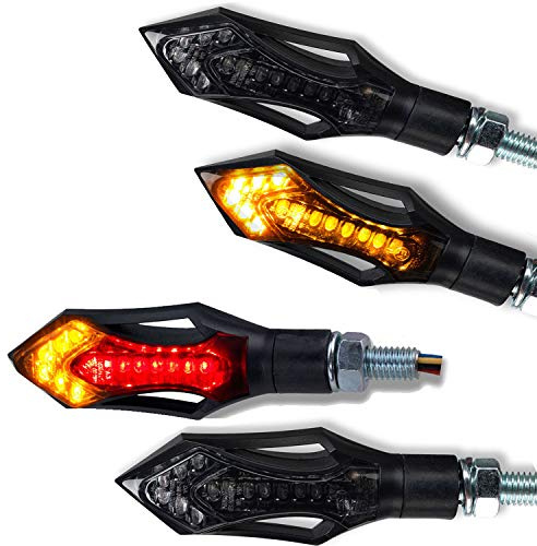Germany Motorsports LED Mini Blinker Rush E-Geprüft Universal für Motorrad, Roller, Quad Mit 12V (LED + 3in1, 2 Paar)