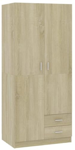 vidaXL Kleiderschrank mit 2 Türen 2 Schubladen Garderobenschrank Garderobe Schrank Schlafzimmerschrank Sonoma-Eiche 80x52x180cm Holzwerkstoff