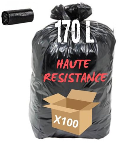 Müllbeutel – Müllbeutel – Rolle für Müllbeutel – Professionelle Qualität – Abfallbeutel 170 l schwarz – 55 µm – Karton mit 100 Stück