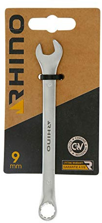 Rhino 9mm Combination Wrench, Ring Spanner and Combination Spanner - 9mm Diameter - - Made of Steel (Chrome Vanadium) - Lifetime Guarantee - Various Sizes Available