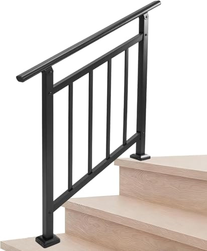 Metty Metal Hand Rails for Outdoor Steps，3 Steps Stair Handrail & Indoor Stair Railing Kit，Railings for Outdoor Steps for Fence & Outdoor Steps(3 Step- Black)