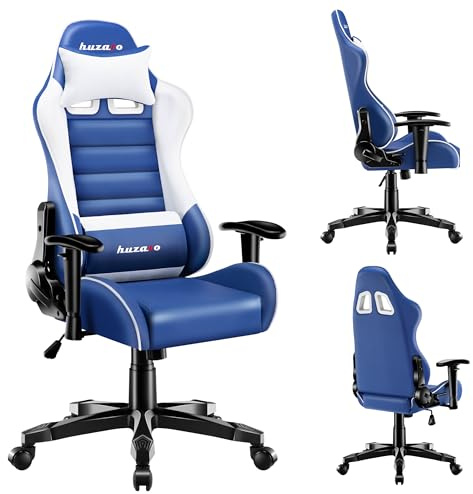 huzaro Ranger 6.0 Gaming Stuhl für Kinder Bürostuhl Schreibtischstuhl Armlehnen ergonomisches modernes Design Nacken- und Lendenkissen Kunstleder Wippfunktion Blau