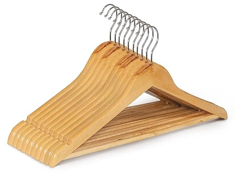 K-one Wooden Coat Clothes Hanger Garment Strong Natural Wood Wardrobe Hanger (10pack)