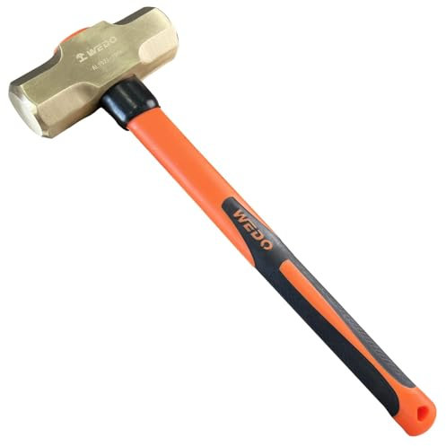 WEDO Non-Sparking Sledge Hammer with Fibreglass Handle, Spark-free Safety Demolition Hammer, Shock-resistant, Aluminum Bronze, DIN Standard, BAM & FM Certificate, Size 14lb, 35.4” Length