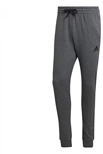 adidas Essentials Fleece Regular Tapered Pants Uomo, Dark Grey Heather/Black, S