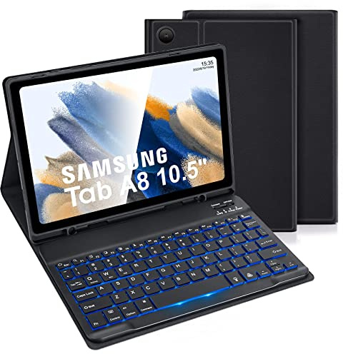 LAMA Funda Retroiluminada para Samsung Galaxy Tab A8 con Teclado y Soporte para Bolígrafo S Integrado para Samsung Tab A8 de 10,5 Pulgadas 2021 (SM-X200/X205/X207), Teclado Desmontable