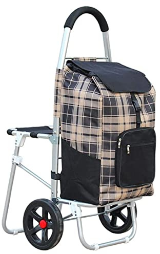 Einkaufstrolley mit 2 Rädern und Sitz, leichter Aluminium-Einkaufswagen, große Kapazität, zusammenklappbarer Treppensteigerwagen mit abnehmbarer Tasche für Lebensmittel