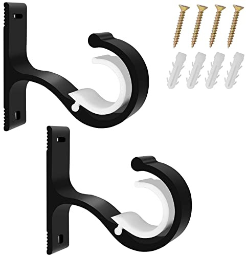Nramwell 2 staffe regolabili per asta per tenda, ø20-28 mm, ganci per drappeggio in lega di alluminio resistente, supporto per asta da appendere con viti per tenda o guardaroba (nero)