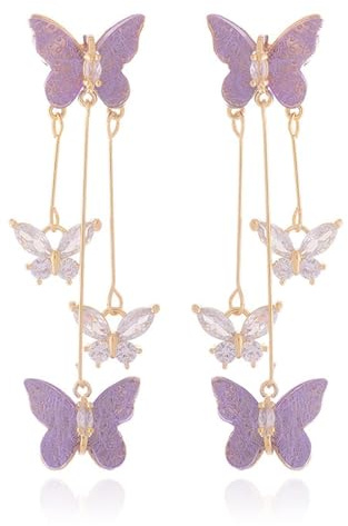 Orecchini a farfalla viola per le donne regali roba alla moda cristallo zircone farfalla nappa pendenti orecchini viola gioielli regali viola abito viola per abiti da donna