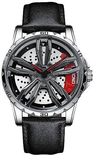 RORIOS Car Hub Design Watch Men’s Analogue Quartz Watches 3ATM Waterproof Wrist Watch Fashion Cool Watch for Men with Leather Strap