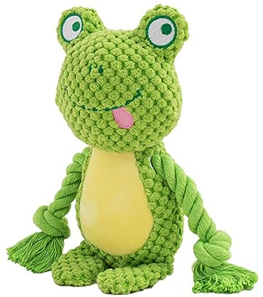 Hundespielzeug, Hund Quietschspielzeug, Plüsch Hunde Kauspielzeug, Frosch | Grüner Baumwollseil Spielzeug, Interaktives Plüschtier Spielzeug mit Knitterpapier für Welpen, Kleine, Mittlere Hunde