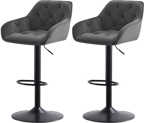 JaHECOME 2er Set Samt Barhocker, höhenverstellbar Barstuhl, Hocker mit Rückenlehne, Tresenhocker, Hohe Barhocker für Bartheke Küche (2, grau)