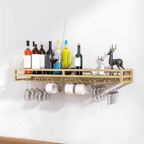 whalebee Scaffale Di Stoccaggio A Muro Porta Bicchieri Da Vino 60/80/100cm, 5/7/9 Righe Porta Bicchie, Porta Bottiglie Da Vino In Metallo, Portabicchieri Sospeso Per Sala Da Pranzo Del Bar Di Casa