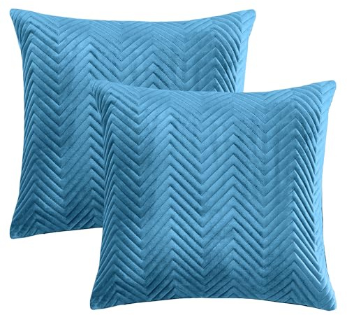 BedLooms Premium Teal Velvet Cushion Covers Set of 2 (45x45 cm / 18x18 Inch) – Soft Ultrasonic Stitch, Hidden Zipper, Luxury Decorative Throw Pillow Cases for Sofa, Couch & Living Room