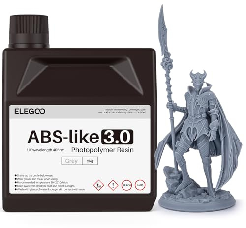 ELEGOO 405nm ABS-Like Resin 3.0, UV-Härtendes 3D Resin Grau 2000g | Hohe Präzision, nicht spröde, verbesserte Festigkeit und Zähigkeit für LCD/DLP 3D-Drucker Photopolymer-Harz
