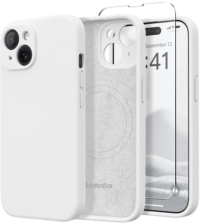 SuydanBox Magnetische Hülle für iPhone 14, Kompatibel mit MagSafe, [vollständiger Kameraschutz] [Displayschutzfolie] Stoßfeste Silikon-Schutzhülle für iPhone 14 6,1 Zoll, Weiß