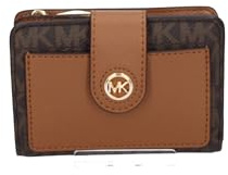 Michael Kors Mk Charm - Portafoglio compatto da donna, con linguetta, colore: marrone/corno, colore: marrone/nappa