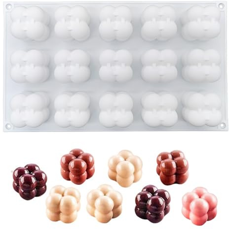 douyif Silikonform Würfel Schokoladenform Silikonform 15 Cavity 3D Cube Würfel Bubble Schokoladenform für Schokolade Diy Pudding Kuchen Süßigkeiten