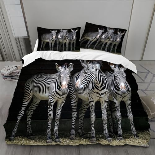 BAIL Housse de Couette 240 x 260 ZèBre Noir Housse Couette Très Doux Parure de Lit Adulte en Microfibr 2 Taies d'oreiller 65 x 65 cm Convient pour Chambre