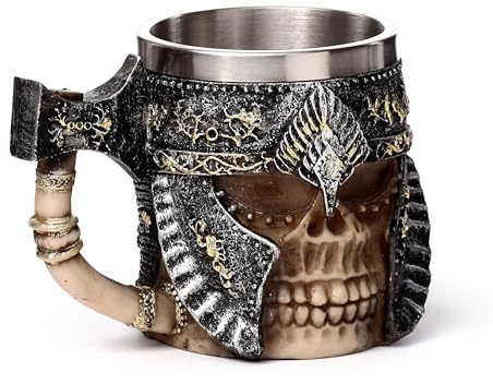Puckator Decorative Axe Handle Armoured Skull Tankard - Beer Gift Glasses for Him - Viking Drinking Mug Mugs Horn Gifts for Men - Mens Stuff - Metal Cup Jug Glass - Home Decor Accessories