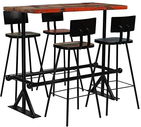 ShCuShan Bar-Set 5-TLG. Altholz Massiv Mehrfarbig Hochtisch Mit StüHlen Set Kellerbar