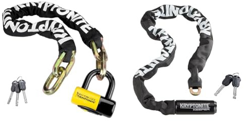 Kryptonite 142585 Kettenschloss Fahgettaboudit 3'3 (100 cm), 3500135, Schwarz & 152080 Kabelschloss Keeper 785 Integrated Chain, 3500323, Schwarz