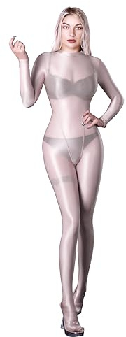 SOFSOT Ultra Sheer hel kroppsdräkt för kvinnor långärmad glänsande overaller en del glansig catsuit nylon helkropp trikåer