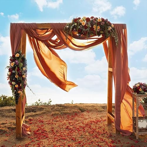 Querbehang Freihanddeko,1 Stück 75*600cm Chiffon Tüll Foto Hintergrund Vorhang Hochzeitsbogen Drapierung Stoff Freihanddeko Dekoration für Hochzeit Fotografie Party Geburtstag Taufe -dunkelgelb