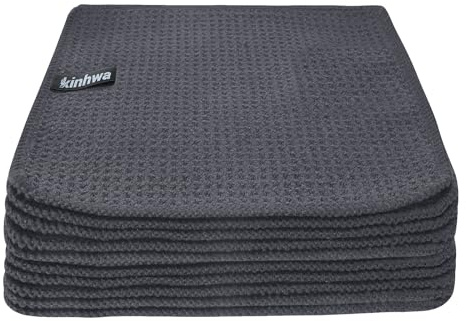 KinHwa Spültücher grau Spüllappen waschbar Spültuch Waffeltuch 20x20cm | Mikrofaser Putzlappen , Barista tuch, fusselfrei streifenfrei, stark saugfähig, schnell trocknend, küchenlappen 10 Stück