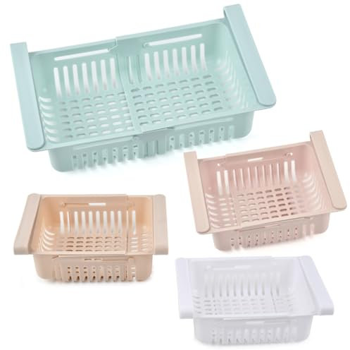 Fridge Organizers Drawers Retractable 4PCS Drawer Organizer for Fridge Organizer Pull Out Drawers, Fridge Organizer Rack Fridge Shelf Inserts Refrigerator Storage Organizer Fridge Storage Containers