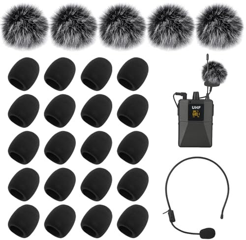 BDSHUNBF 25 Pcs Bonnette Micro, Mousse Micro Casque, Mini Microphone Casque Pare-brise Mousse, Protecteur de Microphone, Furry Windscreen, pour La Salle De Classe, Interviews d'Actualités