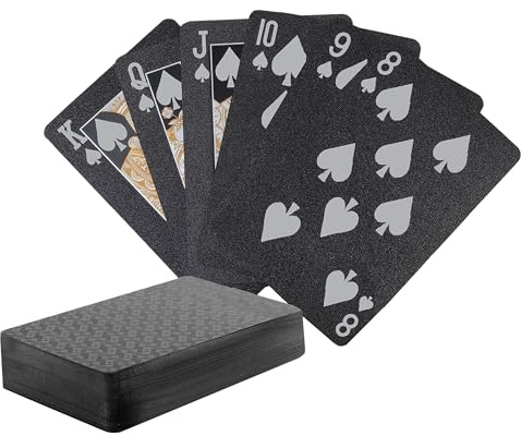 SWINILAYA Spielkarten - Schwarz Gold Wasserfest Pokerkarten, Playing Cards 54 Blatt for Texas Hold'em, Blackjack, Euchre, Canasta Karten, Romme, Baccarat