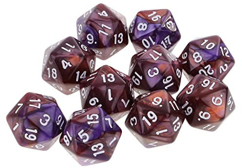Luwecf 10 Dadi a 20 Facce Dadi Poliedrici D20 per Giochi da Tavolo And Dragons, caffè Viola