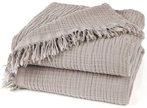 Pure Label Musselin Decke 130x170 Taupe aus Baumwolle