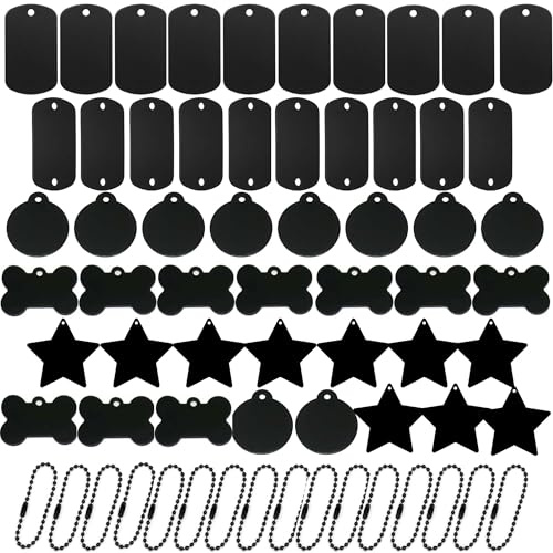 Allazone 50 Stück Stanzrohlinge Aluminium, Stanzrohlinge Tags, Hundemarke Anhänger Tag Gravurrohlinge Tags mit Kette für Nummernschild, Hundemarke, Anhänger Dekoration