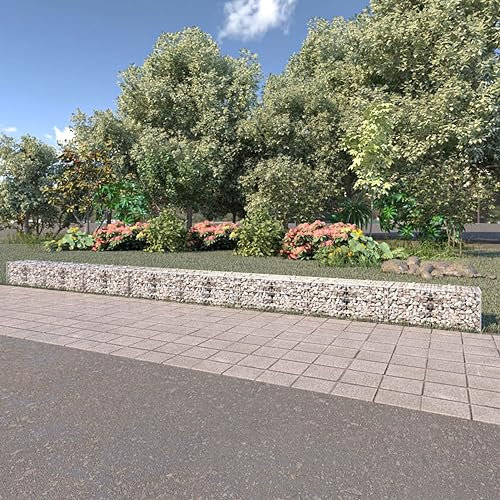 Cinyiqo Gabion Wall with Covers Galvanised Steel 900x50x50 cm-Gabion Wall Mesh Wire Stone Basket Galvanised Iron Stone Basket Outdoor Spiral Planter Retaining Wall