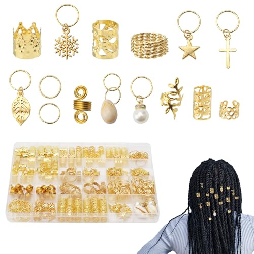 APOMOONS 260 Pezzi Oro Dreadlocks Accessori per Capelli, 17 Tipi Accessori Capelli, Dreadlock Perline Clip a Spirale Donne e Uomini