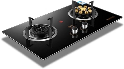 THEGA Stufa A Gas Ventilata, Fornello A Gas da Interno con 2 Fuochi, Pannello in Vetro Temperato, Fiamma Alta Temporizzata A 9 cavità da 5,0 KW/5,2 KW, Adatto per Gas Naturale/GPL(NG)
