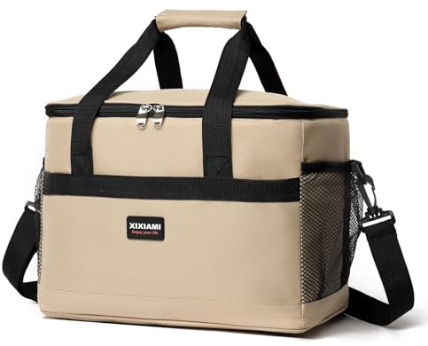 XIXIAMI Large Cooler Bag 33L Insulated Picnic Bag Food Storage Bag Cooling Bag Foldable Cool Bag Outdoor Drinks Cooler for Camping/Picnic/Fishing/Beach Party/BBQs-Khaki