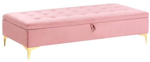Beliani Moderne Ottomane mit Stauraum Samtstoff rosa gesteppt Aberdeen
