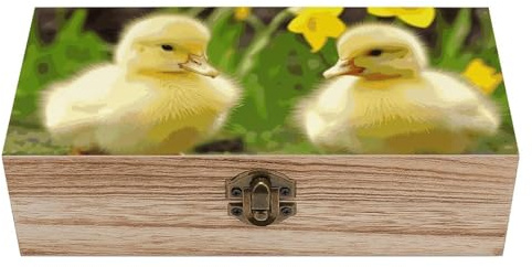 Anceky Caja de madera con tapa abatible y cierre frontal, diseño rústico vintage de patitos, joyero de madera, recuerdo decorativo para manualidades, decoración del hogar.