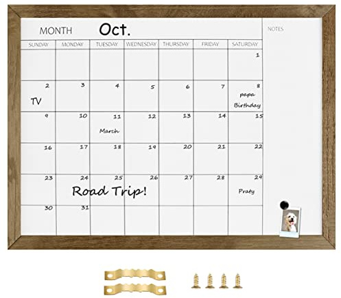 Okydoky Magnetisches Monatliche Planung Whiteboard mit Holzrahmen, 60 x 45 cm, hängende kleine Weißwandtafel für Schule Home Büro(YL-RB-4560-A).DE