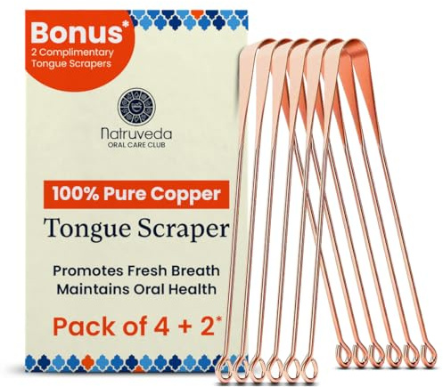 100% Pure Copper Tongue Scraper – Limpiador de Lengua Raspador for Adults & Kids | Metal Tongue Cleaner for Fresh Breath | Reusable Ayurvedic Tongue Scraper | Tongue Cleaning Tool (6 Pack, USA Seller)