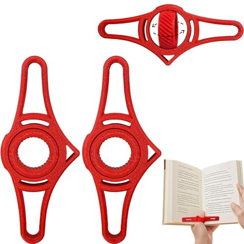 2 Porte-Livres Ergonomiques Rouges, Support de Lecture Réglable 360° pour Main Libre - Double Inclinaison, Design Portable pour Bibliophile à la Maison, Bureau et Transport (12x5x1.2cm, Plastique Lége